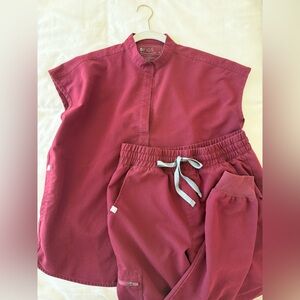 Figs Maroon Technical collection top and pant scrubs set